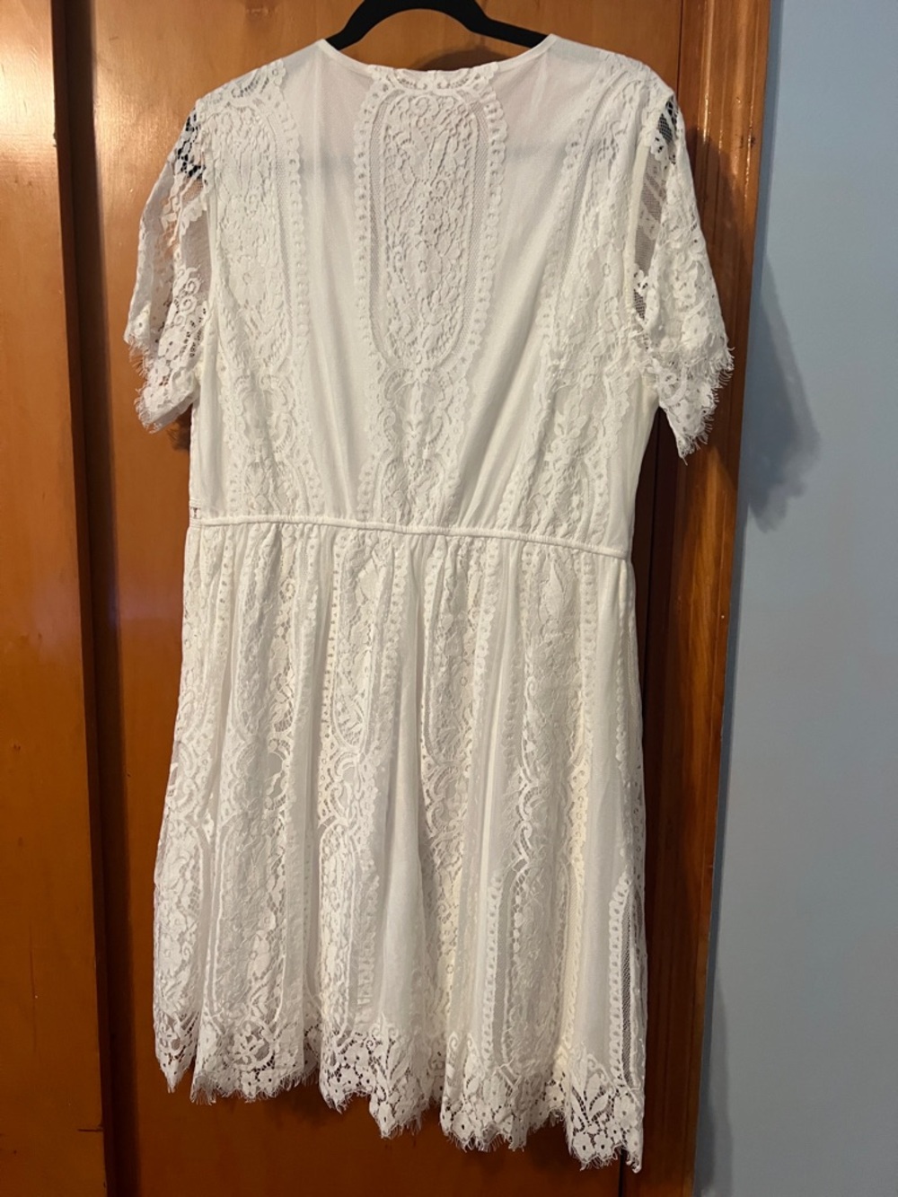 White Lace V-Neck Short Sleeve Dress - Picture 2 of 7